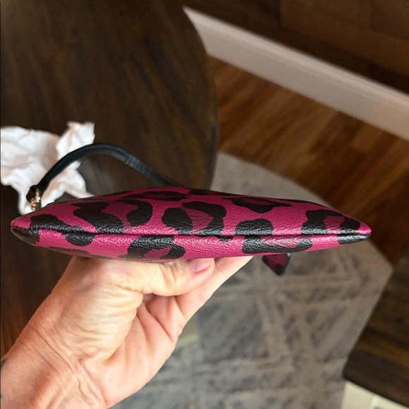 Coach Corner Zip Wristlet in Cranberry and Black Leopard Print - Picture 6 of 10